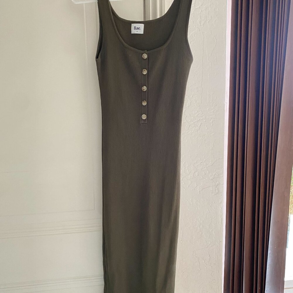 Olive Green Rib Knit Midi Dress (maternity & postpartum)